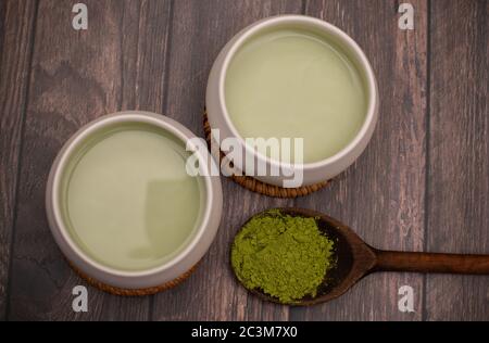 Pretty Japanese matcha tea cups Stock Photo