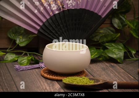 Pretty Japanese matcha tea cups Stock Photo
