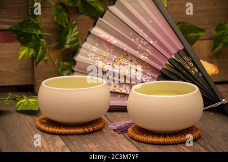 Pretty Japanese matcha tea cups Stock Photo