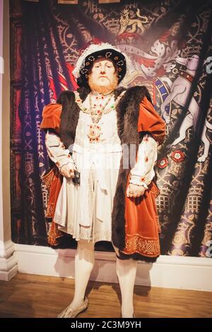 London, United Kingdom - August 24, 2017: Henry VIII (1491-1547) King of England (1509-1547)in Madame Tussauds wax museum in London Stock Photo