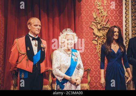 London, United Kingdom - August 24, 2017: British royal family in Madame Tussauds wax museum in London Stock Photo