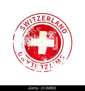 Switzerland sign, vintage grunge imprint with flag on white Stock Vector