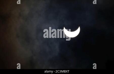 Kathmandu, Nepal. 21st June, 2020. A partial solar eclipse is seen in the sky of Kathmandu, capital of Nepal on June 21, 2020. Credit: Sunil Sharma/ZUMA Wire/Ģ����ý Live News Stock Photo