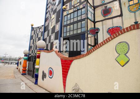 VIENNA, AUSTRIA - November 24, 2018: The District heating plant in Vienna designed by the Friedensreich Hundertwasser. It was inaugurated in 1992. Spi Stock Photo