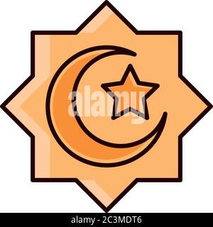 eid mubarak islamic religious ornament moon star line and fill icon vector illustration Stock Vector