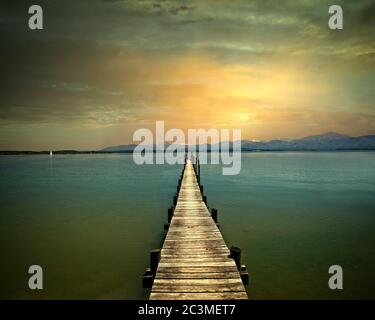 DE - BAVARIA: Lake Chiemsee with Bavarian Alps in background Stock Photo
