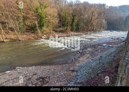 Renatured river course of the glan in Meisenheim, Germany Stock Photo