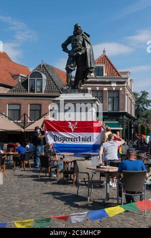 HOORN, NETHERLANDS - JUNE 19: Protester gathering in front of the statue of Jan Pieterszoon Coen to protst against it on June 19, 2020 in Hoorn, The Netherlands Stock Photo