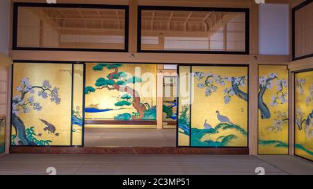 Nagoya / Japan - February 10, 2018: Paintings on the walls and sliding doors in the Hommaru Palace of the Nagoya Castle Stock Photo