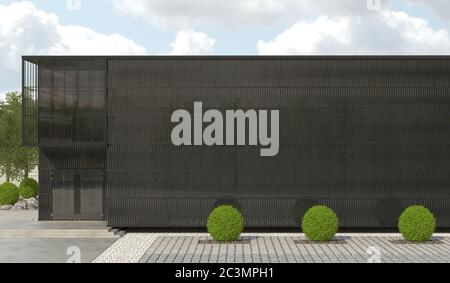 Modern building of a rectangular shape with flat roof. Facade with a ...