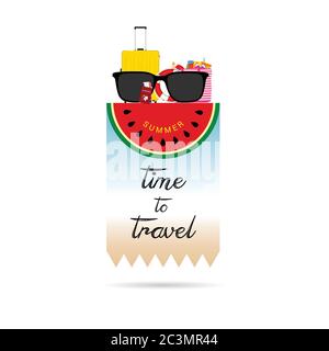 travel watermelon and summer time with black sunglasses illustration Stock Vector