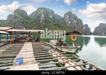 HALONG, VIETNAM - JUNE 17, 2018: Pearl farm in Halong bay, Vietnam in a summer day Stock Photo