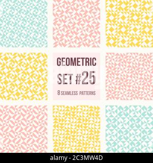 Set of eight geometric patterns. Collection of different abstract patterns, number 25. Simple retro colors  colors - easy to recolor. Seamless vector Stock Vector