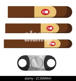 cigar and cigar cutter vector illustration on white Stock Vector