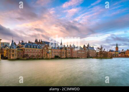 The Hague, Netherlands morning skyline at the Binnenhof complex. Stock Photo