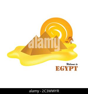 egypt pyramids with sun and camel vector illusration Stock Vector