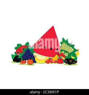 fruit set illustration in colorful Stock Vector