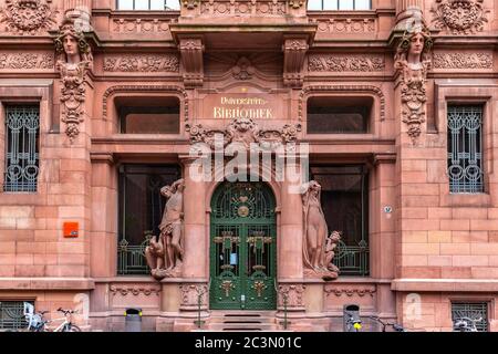 Heidelberg, Germany - October 3, 2016 - View of the entrance of the main building of the famous library of the University of Heidelberg, Baden-Wuertte Stock Photo