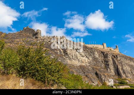 View of the ruins of the Tourbillon castle in Sion on a sunny day, autumn, Canton of Valais, Switzerland Stock Photo