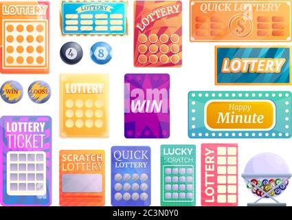 Lottery icons set. Cartoon set of lottery vector icons for web design Stock Vector