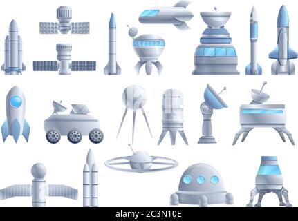 Space station icons set. Cartoon set of space station vector icons for web design Stock Vector