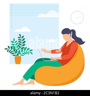 Young woman is working outsourced. Stock Vector
