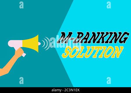 Word writing text M banking Solution. Business photo showcasing conduct financial transaction remotely by mobile device Hu analysis Hand Holding Megap Stock Photo