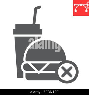 No fast food glyph icon, fitness and diet, no food sign vector graphics, editable stroke solid icon, eps 10. Stock Vector