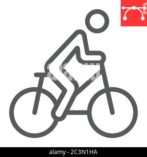 Cycling line icon, fitness and bicycle, bike sign vector graphics, editable stroke linear icon, eps 10. Stock Vector