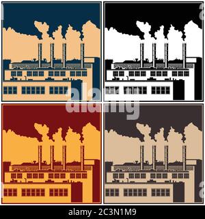 Stylized several variants of vector illustration on an industrial theme. Old factory Stock Vector