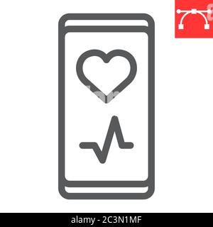 Fitness app line icon, fitness and sport, smartphone sign vector graphics, editable stroke linear icon, eps 10. Stock Vector