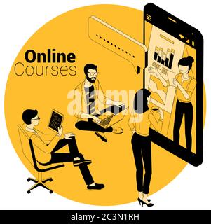 online courses, education, training concept Stock Vector