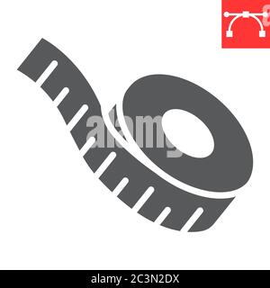 Measuring tape glyph icon, fitness and ruler, measurement tape sign vector graphics, editable stroke solid icon, eps 10. Stock Vector