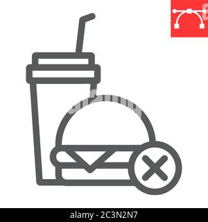 No fast food line icon, fitness and diet, no food sign vector graphics, editable stroke linear icon, eps 10. Stock Vector