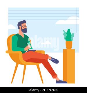 Young man is working outsourced. Stock Vector