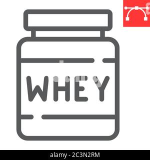 Whey protein line icon, fitness and diet, supplements sign vector graphics, editable stroke linear icon, eps 10. Stock Vector