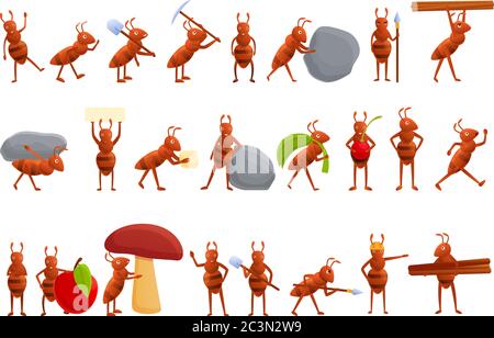 Ant icons set. Cartoon set of ant vector icons for web design Stock Vector
