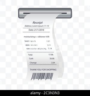 moisturizing conditioner receipt printed, paper financial check. vector illustration Stock Vector