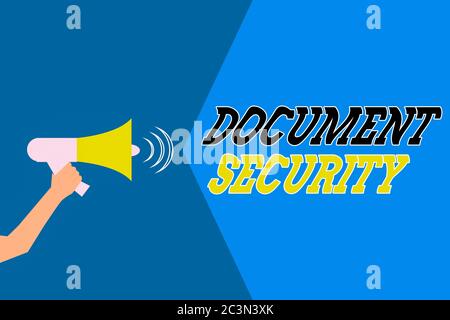 Word writing text Document Security. Business photo showcasing maintenance of security of all of the important archives Hu analysis Hand Holding Megap Stock Photo