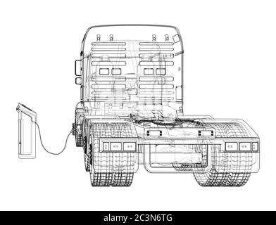 Electric Truck Charging Station Sketch. Vector Stock Vector