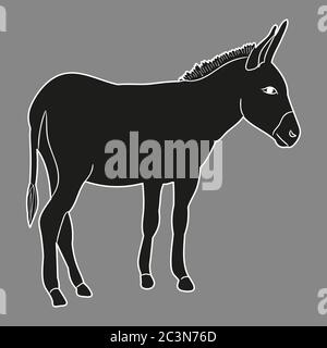 vector, isolated, silhouette of a donkey on a gray background Stock Vector