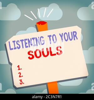 Text sign showing Listening To Your Souls. Conceptual photo Meditation ...