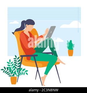 Young woman is working outsourced. Stock Vector