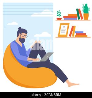 Young man is working outsourced. Stock Vector