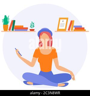 Young woman is working outsourced. Stock Vector