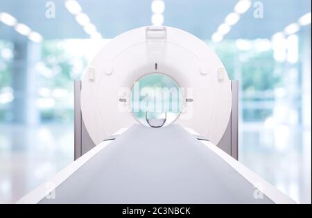 Multi detector CT Scanner ( Computed Tomography )on blurred hospital room  background. Stock Photo