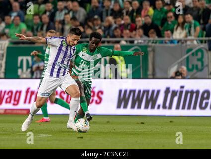 BUDAPEST, HUNGARY - JULY 24: Davide Lanzafame of Ferencvarosi TC #10  celebrates his goal among Tokmac Chol Nguen of Ferencvarosi TC #93, Ihor  Kharatin of Ferencvarosi TC (l2), Gergo Lovrencsics of Ferencvarosi