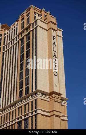 LAS VEGAS, NV -6 JUN 2020- Exterior day view of the Palazzo at the Venetian Hotel, a luxury hotel and casino located on the Strip in downtown Las Vega Stock Photo