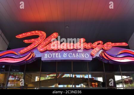 LAS VEGAS, NV -6 JUN 2020- The Flamingo Hotel located on the Las Vegas Strip was opened in 1946 by famous mobster Bugsy Siegel. Stock Photo