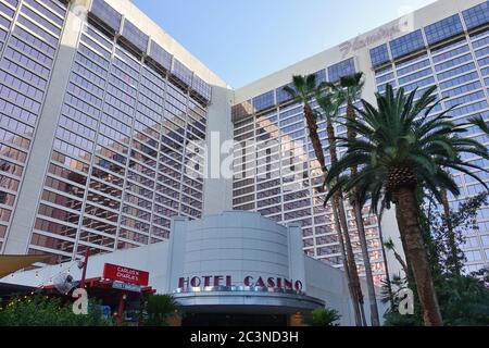 LAS VEGAS, NV -6 JUN 2020- The Flamingo Hotel located on the Las Vegas Strip was opened in 1946 by famous mobster Bugsy Siegel. Stock Photo